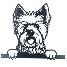 Black Metal Peeking West Highland Terrier Silhouette Fixing Plate Garden Decor