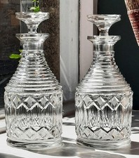 Pair of Fine George III Anglo Irish Lead Crystal Cut Step Cut Decanters 1800+