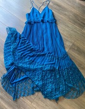 next maxi dress pleated lace chiffon peacock blue frill prom party 14 16 T new