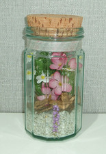 TERRARIUM GLASS JAR WITH ARTIFICIAL FLOWERS CORKED VINTAGE HANDMADE – NEW OTHER