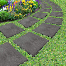 Non Slip Garden Tiles 4pc Grey Plastic Outdoor Interlocking Slate Effect Path