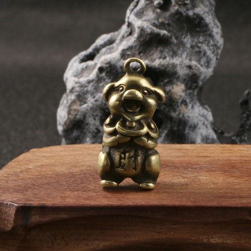 Solid brass pig keychain - solid,