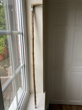 Antique Flexible Whangee Bamboo Walking Cane with Antler Handle Nickel Collar