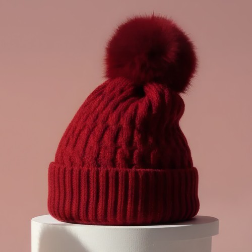 Ladies pom hat faux - pom,
