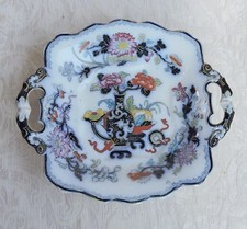 Wedgwood Noma Flow Blue Ironstone Polychrome Footed Comport Plate n.4318 Alzata