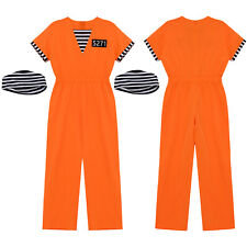 UK Kids Prisoner Costume Short Sleeve Stripes Prisoner Jumpsuit with Hat Outfits