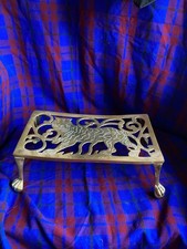 Large Antique Brass Trivet Pot Stand Tiger, ball and claws feet Design c1880