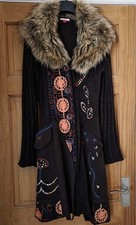 Joe Browns Faux Fur Chocolate Brown Longline Embroidered Cardigan Coatigan