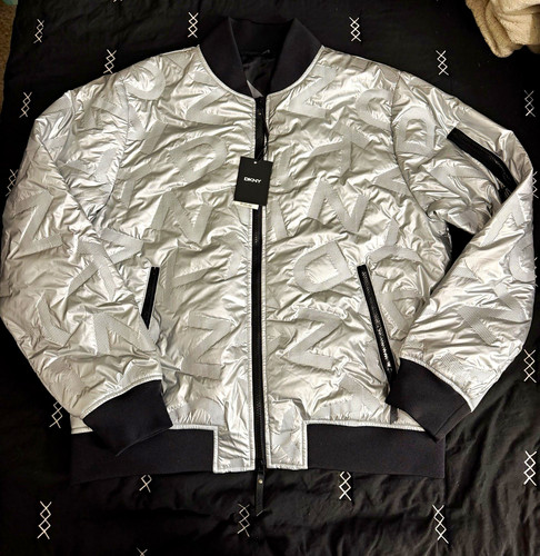 Dkny mens bomber jacket silver - jacket,