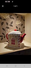 Christmas Ceramic 8 inch Tall Festive Gingerbread House Teapot large seasonal 