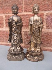 Two Standing Buddha Statues Bronze Hand Positions Thai Buddha Figurine 20cm/8"