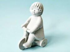 VINTAGE BELGIUM MARBELL STONE ART CHILD W / TRICYCLE SCULPTURE FIGURE ORNAMENT