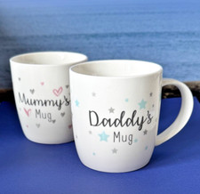 Hugs and Kisses New Parent Bone China Mugs Mummy’s Mug & Daddy’s Mug E