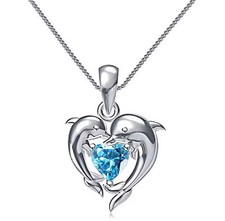 New Cute Dolphin Necklace With Blue Heart Women Girls Necklace Fancy Ideal Gift