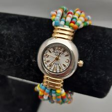 Marcel Drucker Lasies Quartz Watch Gold Tone Multi Coloured Strap NEEDS BATTERY
