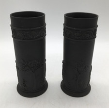 Wedgwood Black Basalt Vases Pair 17 cm Tall (AH128G)