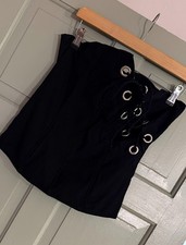 New Tags -Women's- Black/Silver Asymmetrical Lace Up Corset Basque Bustier Large