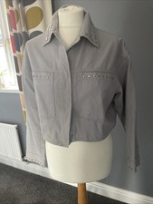 ZARA cropped Oversized Jacket Size XS (fits 8/10/ 12) Pale Bluey Grey Studded