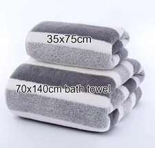 1 Set Of Grey Striped Towel For Bathroom And Soft, Absorbent