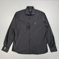 Billionaire Couture Mens Shirt Black 18.5 Slim Fit Stretch Cotton Button Up
