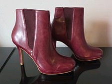 NEW! RIVER ISLAND Dark Red Ankle Boots, Size 3. Heel 4 Inches. Were £75.