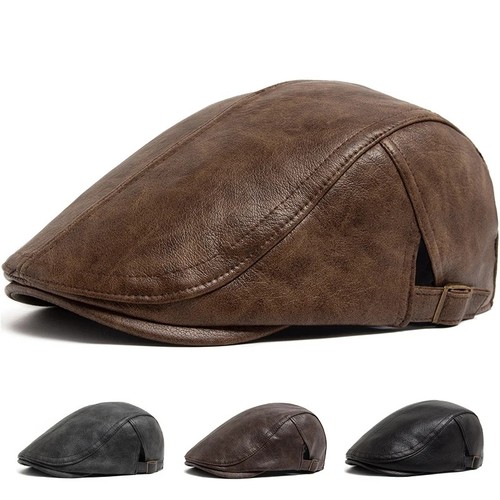 Vintage leather newsboy cap - leather,