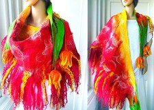 Hand Felted -ART Scarf /wool merino  and silk-tulips-