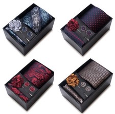Quality Men's Tie Set Various Tie, Hanky, Cufflinks with Box Gift Gentleman Prom