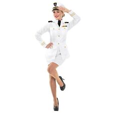 Women`s White Captain Costume Navy Officer Uniform Sailor Fancy Dress S - XXL