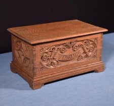 Antique French Gothic Revival Dresser/Jewelry Box/Casket in Solid Oak Wood