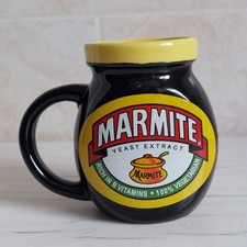 Marmite Mug Black Yellow Interior Jar Shape Ceramic H 10.5cm Food Advert Logo