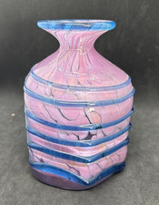 Mdina Malta Pink Blue Bottle Vintage Art Glass Hand Blown