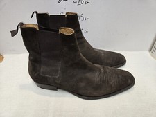 Mens Brown Genuine Suede Leather Boots Cowboy Style Ankle Shoes  UK Size 8.5