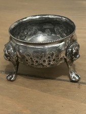 Victorian Antique Silver Plated Salt Cellar with 3 Lion Heads and Paw Claw Feet