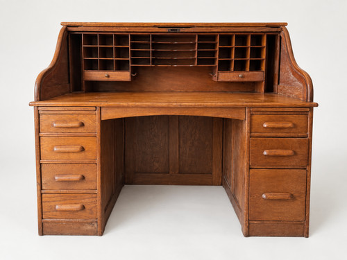 Antique oak roll top - top, desk