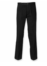 Henbury Teflon Coated Flat Front Chino Mens Classic Trousers H608 Black 32L