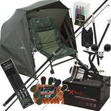 Carp Fishing Starter Setup 12ft 3pc Rod Reel Chair Brolly Tackle & Bait Alarms