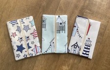 Handmade Fabric Pocket Tissue Holder Cover Assorted Fabrics Stars Beach huts