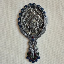 Hand Mirror Antique Copper Colour Peacock Pattern Vintage Design Mirror Missing
