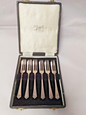 Set of 6 Vintage EPNS Cake Forks In Original Box ~ Fairfax & Roberts