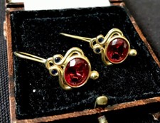 Vintage Style Jewellery Red Crystal Earrings 18K Gold Plated