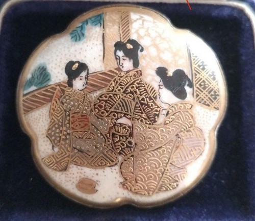 Antique satsuma button brooch - antique,