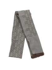 Gucci Women's Scarf Grey Wool with Silk Rectangle Scarf
