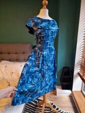 True vintage 50s style dress - blue mid century print pinup VLV party prom retro
