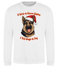 German Shepherd Christmas Dog Sweatshirt Adults Kids Santa Hat Woof Jumper Xmas