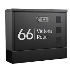 Personalised Black Large Letter Box Wall Mounted Post Box Combination Lock
