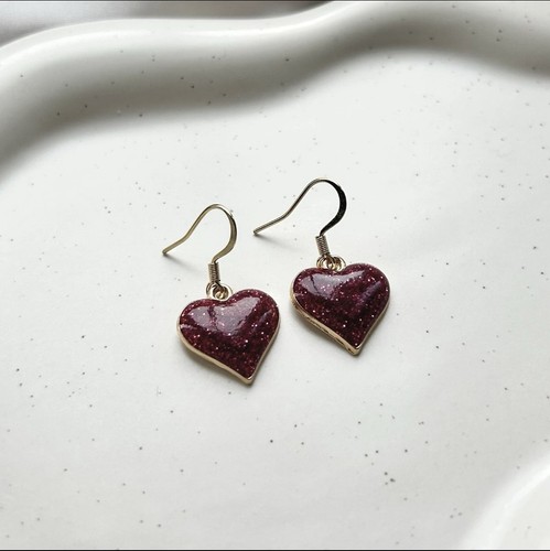 Glitter red heart earrings - glitter,
