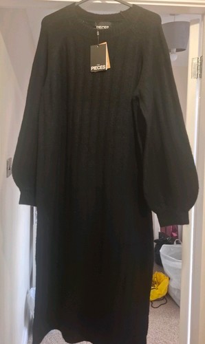 Pieces black knit stretch midi - pieces,