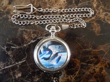 STAR TREK ENTERPRISE 1701D AND PLANET CHROME POCKET WATCH WITH CHAIN