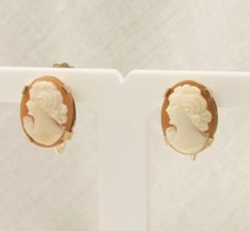 Vintage 9carat 9k Gold Oval Cameo Stud Earrings With Screwbacks (Non- Pierced)